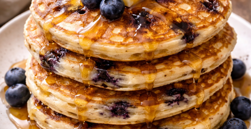 Blueberry Pancakes with Maple Syrup