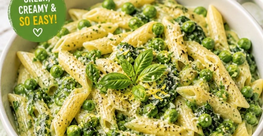 Creamy Pea Spinach One Pot Pasta