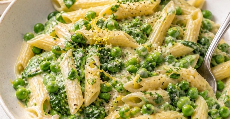 Creamy Pea Spinach One Pot Pasta