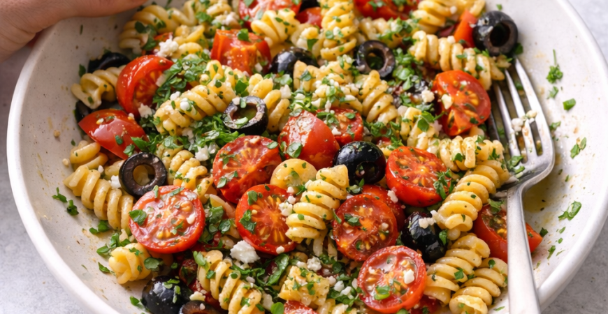 Simple Pasta Salad with Olives and Herbs