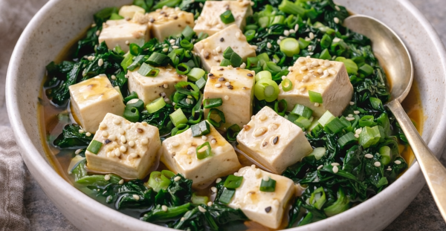 Soft Tofu Breakfast Bowl with Greens