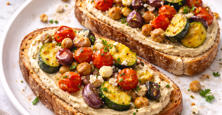 Toasted Sourdough with Hummus and Roasted Veggies