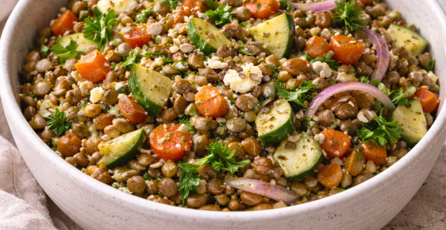Warm Lentil Salad with Mustard Dressing